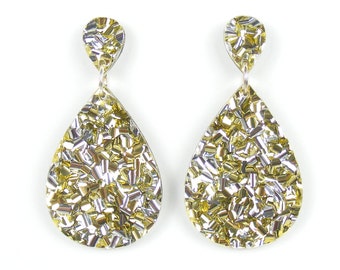 Shimmer 'Rain Drop' Acrylic Earring – Gold & Silver Sparkle