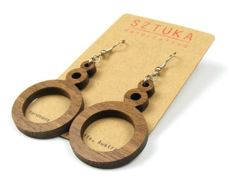 Tri-circle Wood Hook Earring - Maple, Alder or Walnut