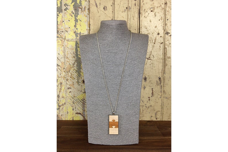 Curly Maple /& Mahogany wood choose your finish Jigsaw Pendant Necklaces