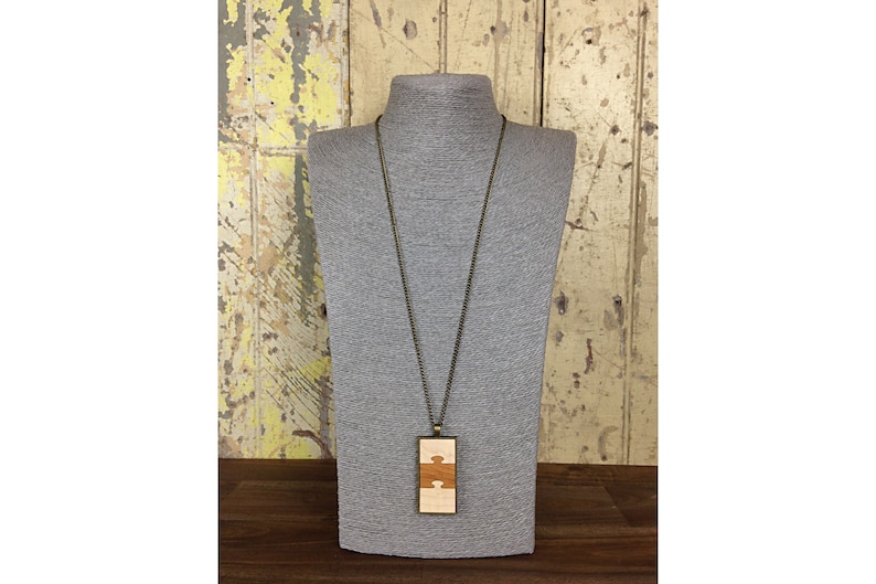 Curly Maple /& Mahogany wood choose your finish Jigsaw Pendant Necklaces
