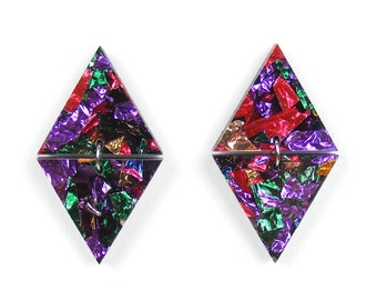 Shimmer 'Tri-Two' Acrylic Drop Earring - Rainbow Foil