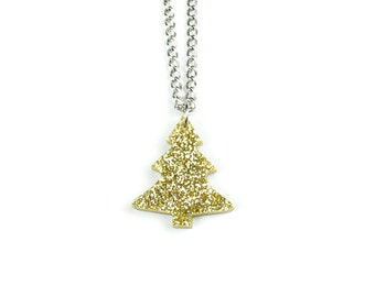 Collana acrilica dell'albero di Natale - Glitter Gold