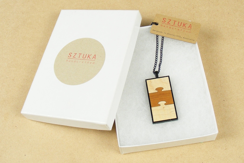 Curly Maple /& Mahogany wood choose your finish Jigsaw Pendant Necklaces