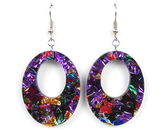 Shimmer 'Oval Orbit' Acrylic Hook Earring – Rainbow Foil