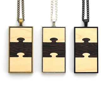 Jigsaw Pendant Necklaces – Maple & Wenge wood (choose your finish)