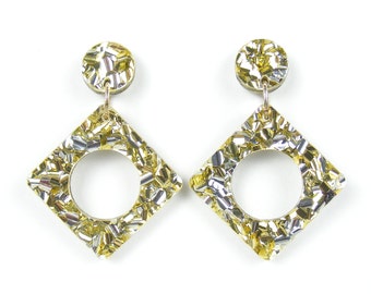 Shimmer 'Holey Square' Acrylic Drop Earring - Gold & Silver Sparkle