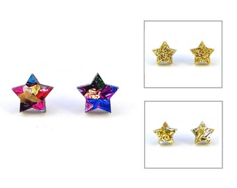 Shimmer Star Stud Acrylic Earrings, Handmade - choose your colour and size