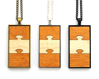 Jigsaw Pendant Necklaces - Mahogany & Curly Maple (choose your finish)
