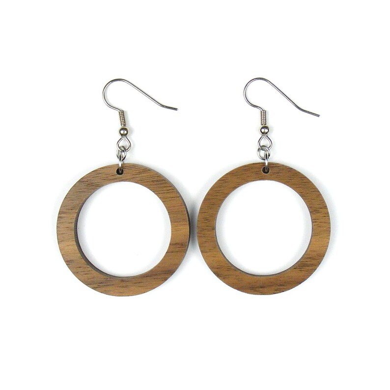 Hoop Wood Hook Earring Maple, Alder or Walnut Walnut (dark)