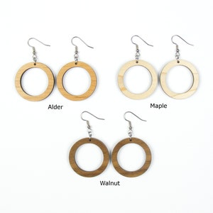 Hoop Wood Hook Earring Maple, Alder or Walnut immagine 5