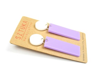 Lavender Purple & White Basics Acrylic Rectangle Drop Earrings