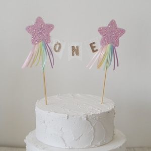 Pastel rainbow cake topper, rainbow theme, shooting star, first birthday cake smash