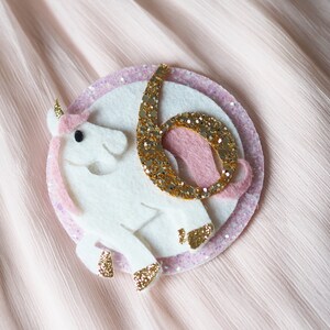 Unicorn birthday badge, glitter unicorn, 6 badge, birthday badge