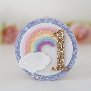 Regenbogen Filz Geburtstagsanstecker, lila glitzernd
