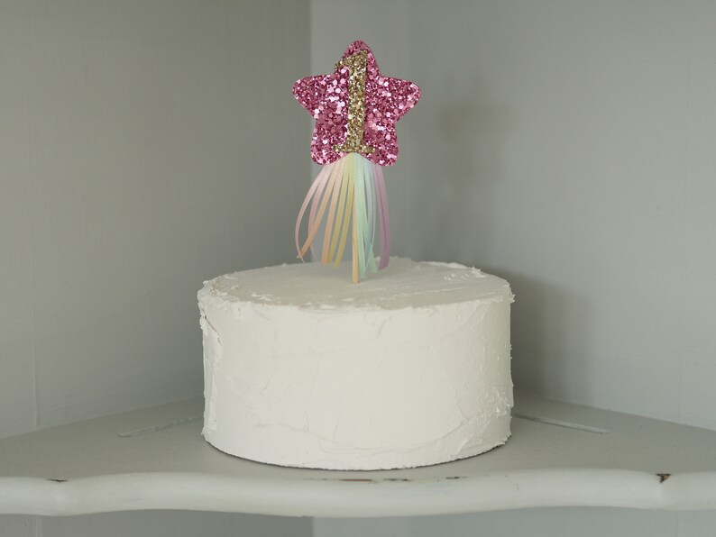 Rainbow Ribbon Cake Topper, Pastel Rainbow, Glitter Star, Cake Smash ...