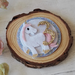 Unicorn birthday badge, rainbow glitter unicorn, 3 badge, birthday badge