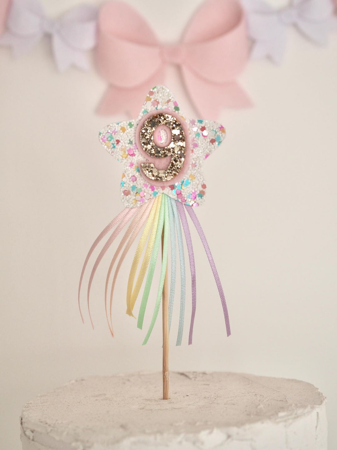 Rainbow Ribbon Cake Topper, Pastel Rainbow, Glitter Star, Cake Smash ...