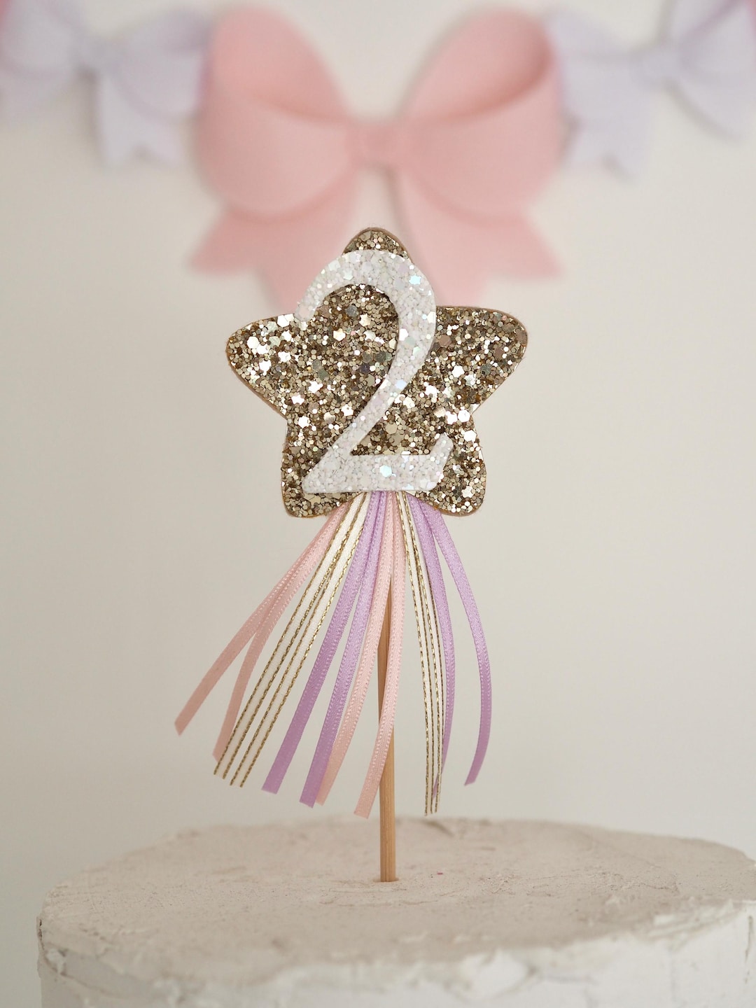 Rainbow Ribbon Cake Topper, Pastel Rainbow, Glitter Star, Cake Smash ...