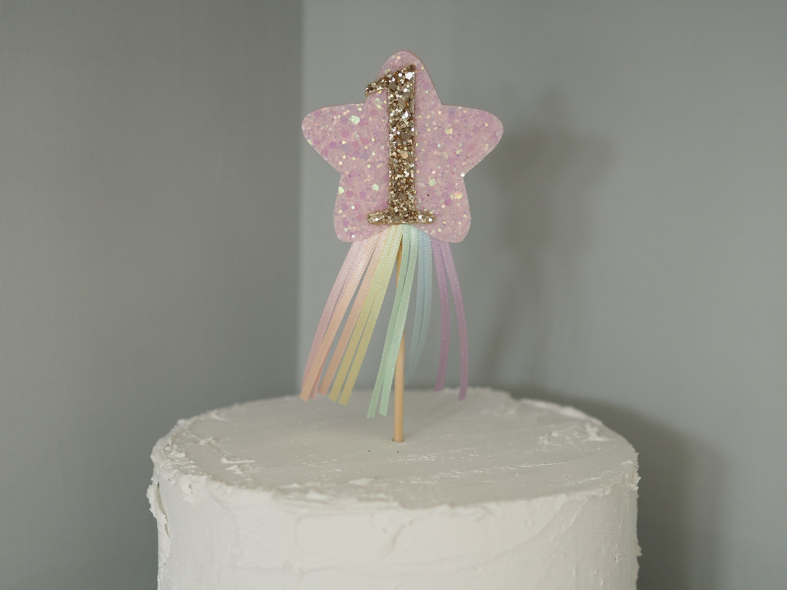 Rainbow Ribbon Cake Topper, Pastel Rainbow, Glitter Star, Cake Smash ...