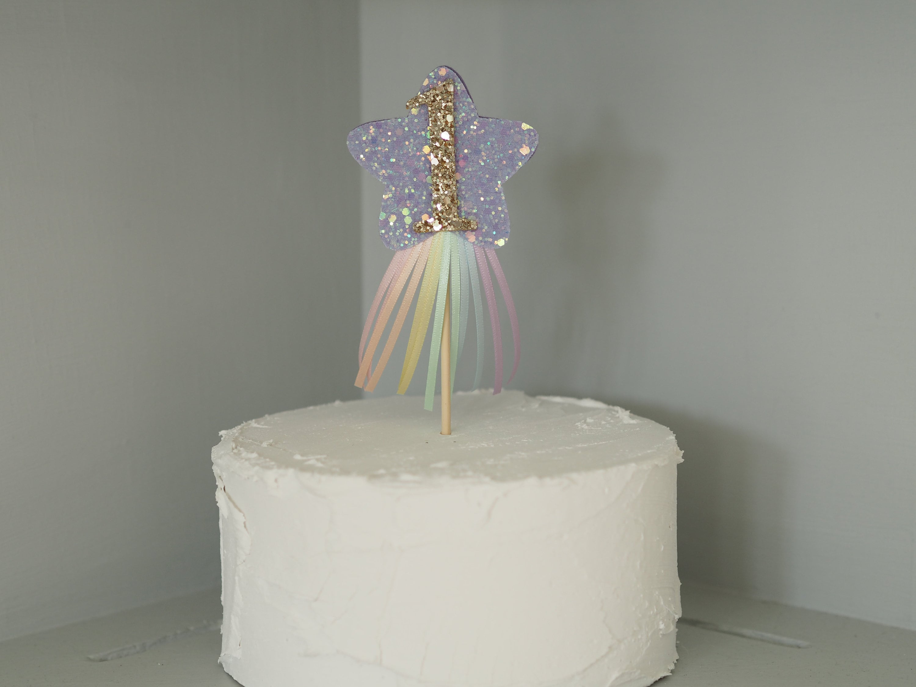 Rainbow Ribbon Cake Topper, Pastel Rainbow, Glitter Star, Cake Smash ...