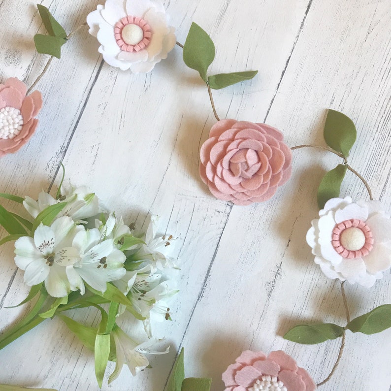 Floral Garland Felt Flower Garland Nursery Decor Newborn Baby Etsy