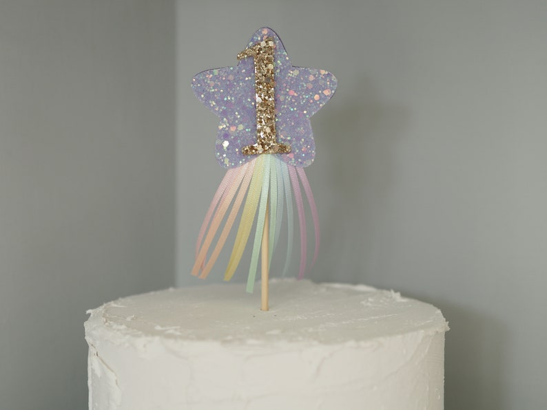 Rainbow Ribbon Cake Topper, Pastel Rainbow, Glitter Star, Cake Smash ...