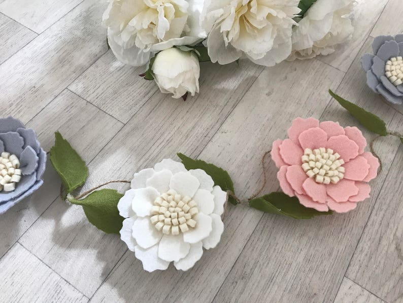 Floral felt flower garland nursery decor newborn baby Etsy
