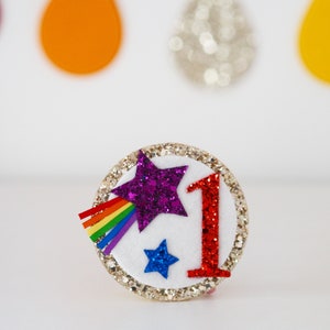 Rainbow birthday badge, Star birthday badge, star theme, birthday badge, 1 badge, first birthday