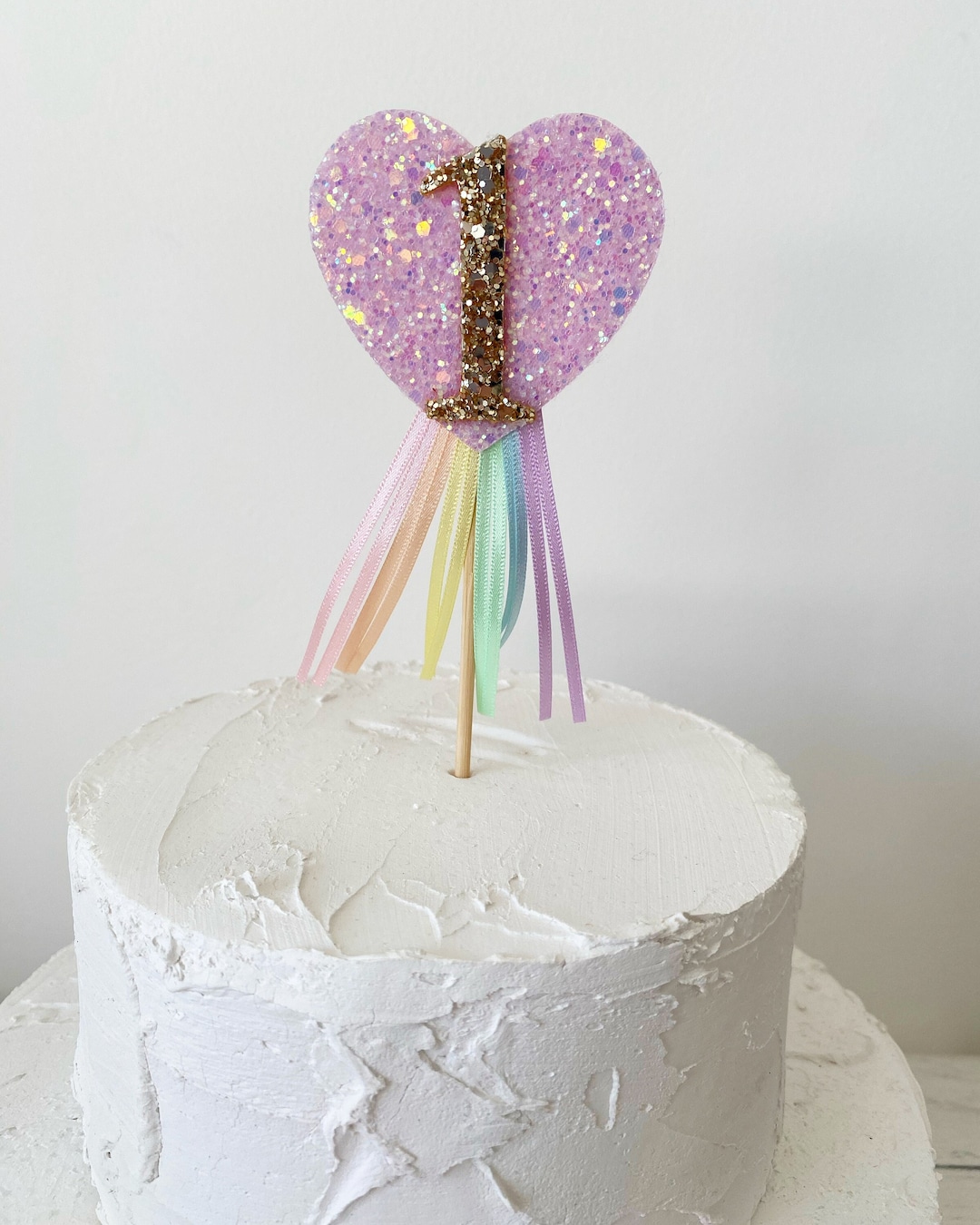 Pastel Rainbow Heart Cake Topper, Heart Ribbon Cake Topper, Heart Love ...