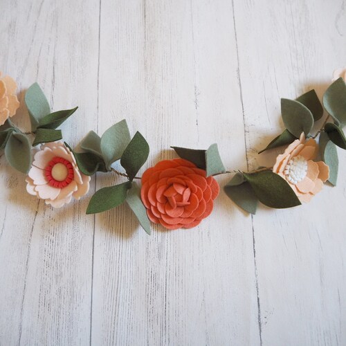 Floral Garland Felt Flower Garland Nursery Decor Newborn Baby Etsy