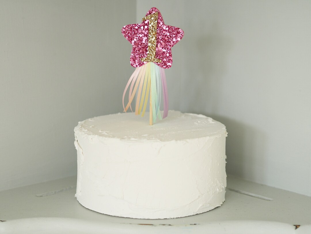 Rainbow Ribbon Cake Topper, Pastel Rainbow, Glitter Star, Cake Smash ...
