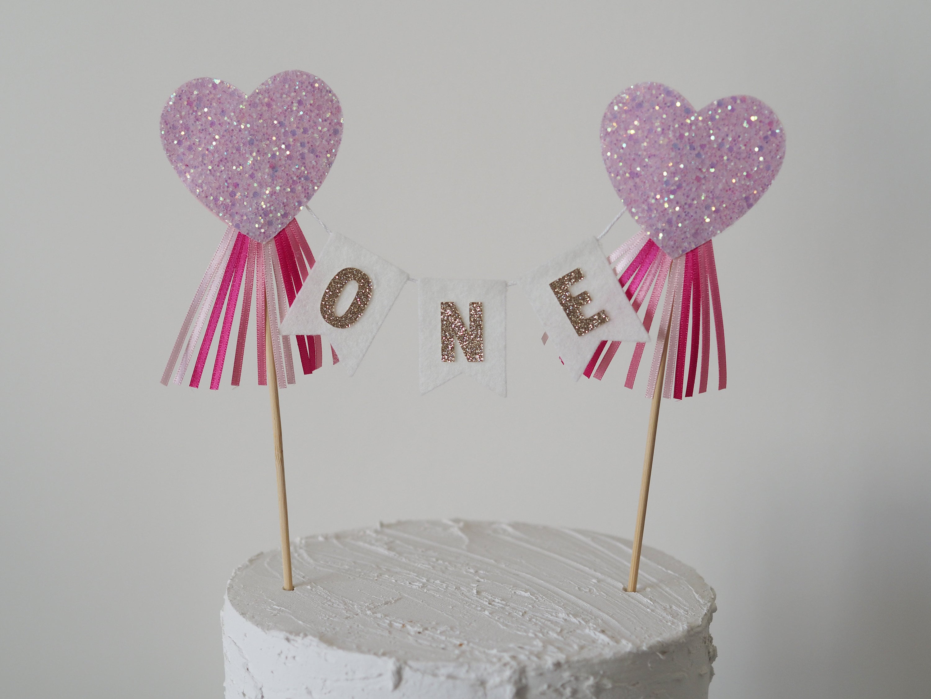 Heart Ribbon Cake Topper, Rainbow Theme, Shooting Star, First Birthday ...