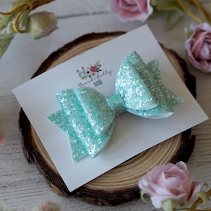 Mint green glitter bow, large summer bows
