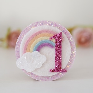 Rainbow pink birthday badge, pink glitter, 1 badge, birthday badge