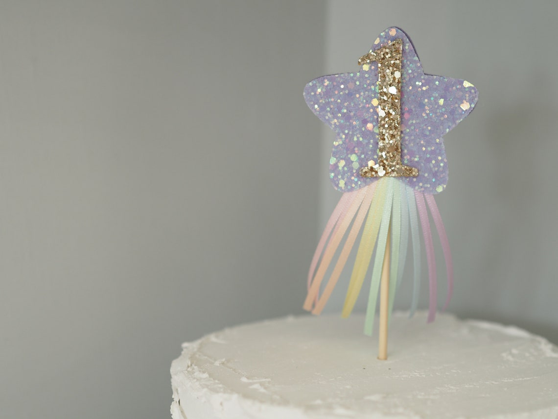 Rainbow Ribbon Cake Topper, Pastel Rainbow, Glitter Star, Cake Smash ...