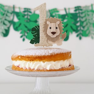 Adorno para tarta de león, temática de safari en la jungla, primer cumpleaños