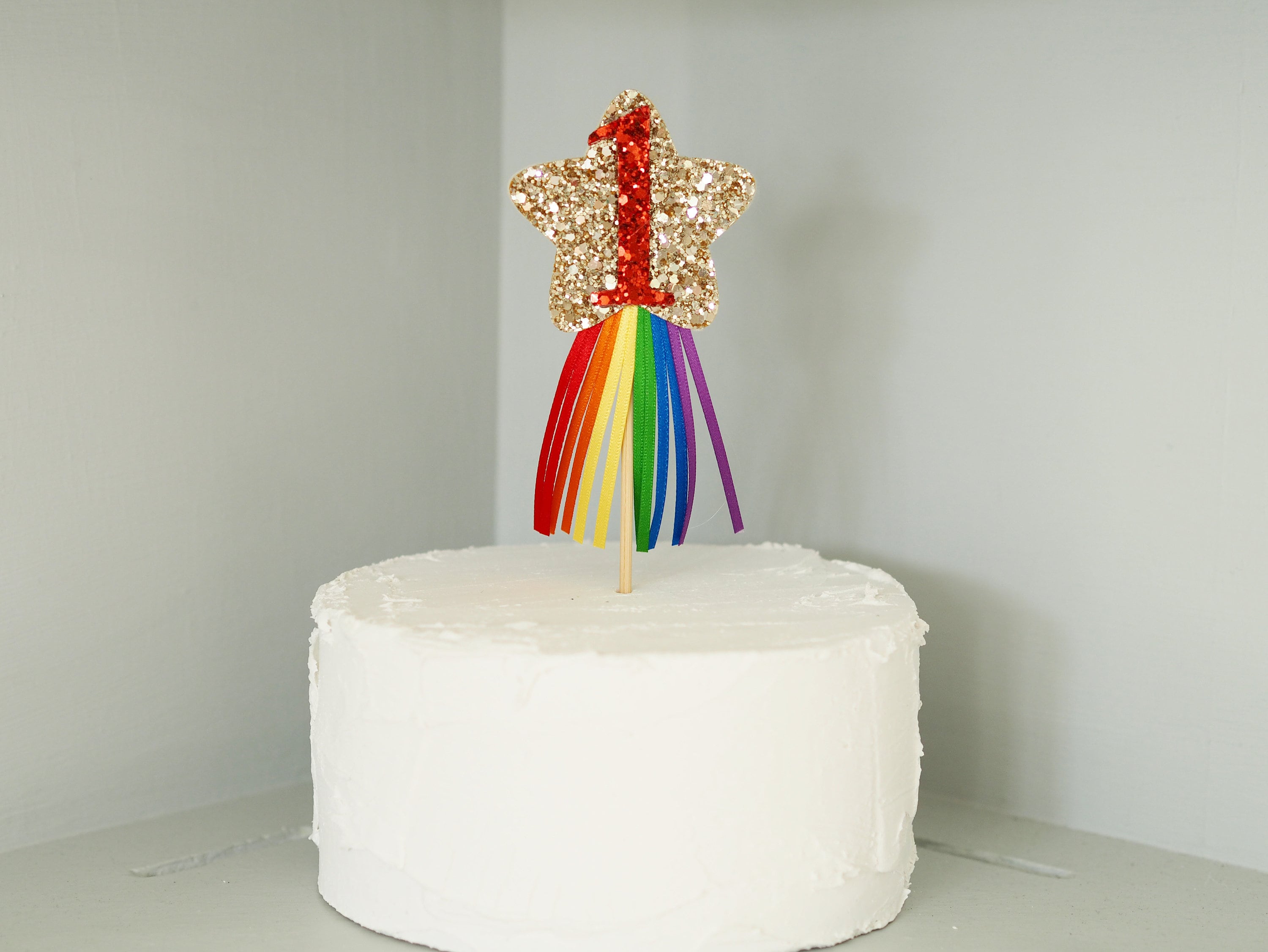 Glitter Star Rainbow Ribbon Cake Topper, First Birthday, Cake Smash - Etsy