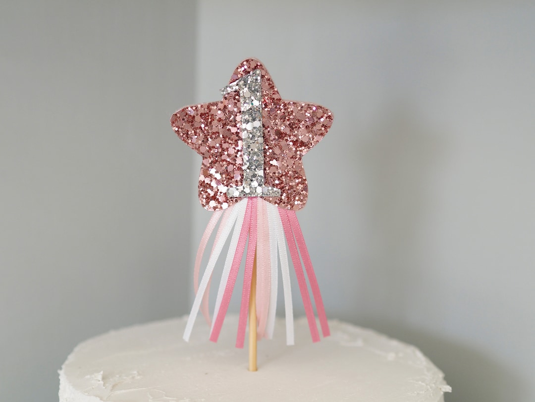Rainbow Ribbon Cake Topper, Pastel Rainbow, Glitter Star, Cake Smash ...