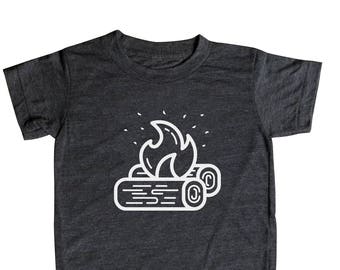 Campfire Kids Shirt | Minimal Tee | Son | Child | Clothing | Tops | For Gift | Birthday | Camping | Triblend