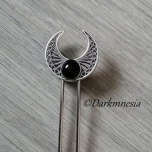 Hair stick, hair accessories, onyx, crescent moon, wicca, witchy, pagan, gothic, witch, wiccan, goth