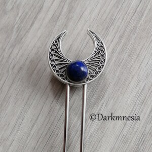 Pique à chignon, accessoires cheveux, lapis-lazuli, croissant de lune, wicca, witchy, pagan, païen, gothique, sorcière, wiccan, goth