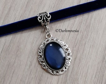 Choker, blue, velvet, pendant, stone, goth, gothic, victorian