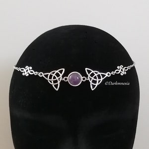 Tiara, headband, natural stone, gemstone, amethyst, triquetra, celtic, elven, wicca, pagan, wiccan, witchy