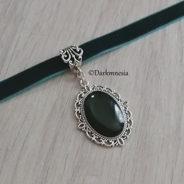 Ras de cou, vert, velours, pendentif, pierre, goth, gothique, victorien