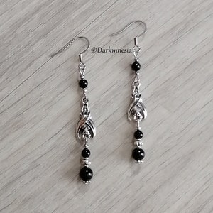 Oorbellen, onyx, zwart, natuursteen, vleermuis, vampier, gothic, gothic, victoriaans, heks