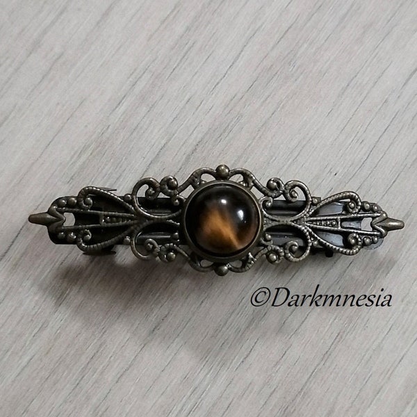 Barrette, hair accessories, tiger eye, bronze, celtic, medieval, pagan, wicca, witchy, witch