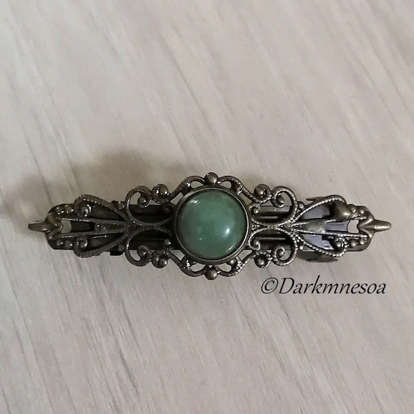 Barrette, accessoires cheveux, aventurine, vert, bronze, celtique, médiéval, pagan, wicca, witchy, sorcière