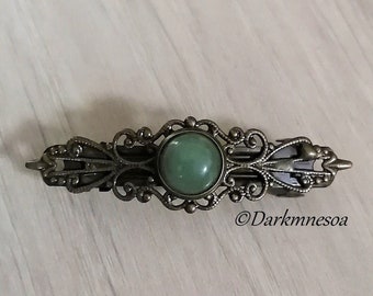 Barrette, accessoires cheveux, aventurine, vert, bronze, celtique, médiéval, pagan, wicca, witchy, sorcière