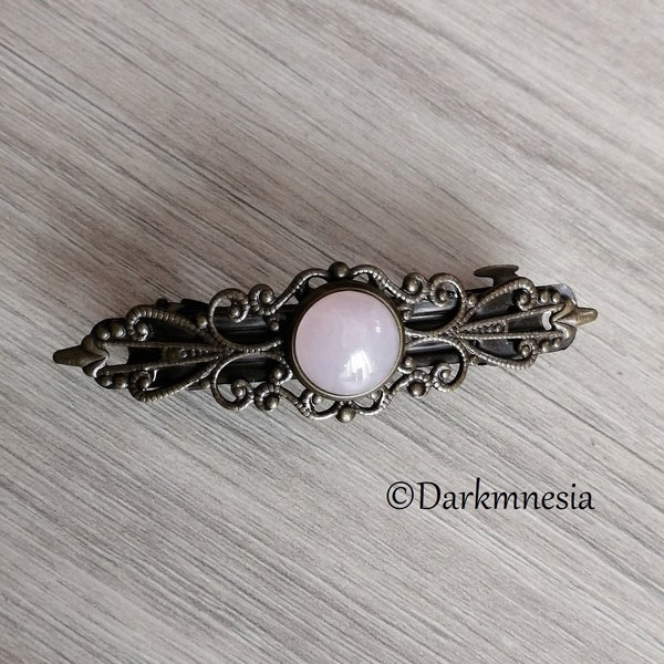 Barrette, accessoires cheveux, quartz rose, bronze, celtique, médiéval, pagan, wicca, witchy, sorcière