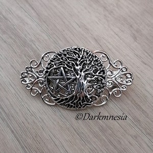 Barrette, hair accessory, pentacle, tree of life, wicca, wiccan, witchy, witch, gothic, witchcraft, pagan